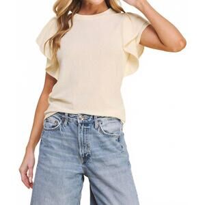 NEW IF SHE LOVES sparkly ruffle sleeve irvin blouse in light lemon